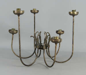 
	
		A silvered metal six light fitting, probably late 19th/20th century, formed of six...