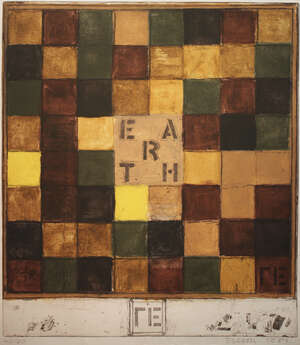 
	
		Joe Tilson RA, 
		British b.1928- 
		 
		Earth Cube I, 1981; 
		 
		soft-ground etching...