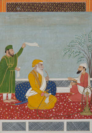 
	
		A portrait of Diwan Mokham Chand on a terrace, Sikh school, Punjab, India, circa 1840,...