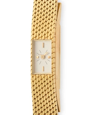 Vacheron & Constantin. An 18ct gold back winding bracelet watchCase number 402578, London import mark for 196417-jewel calibre 1005 back winding movement, stee