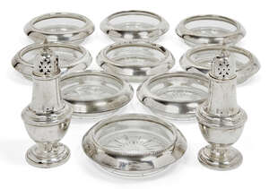 
	
		Two American silver sugar casters, stamped Gorham sterling, of small, baluster form with...