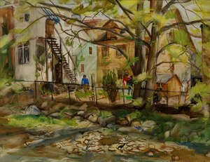 Gerald Vivian Davis,&nbsp;American 1899-1987 -&nbsp;Backyard;&nbsp;watercolour on paper, 47 x 61 cm