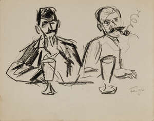 Friedrich Feigl, 
		Czech 1884-1965- 
		 
		Portraits of two gentlemen drinking (recto), Portrait study of a gentleman, turned to the left (verso); 
		 