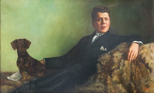 Elpidio Melchisedek Bertoli,&nbsp;Italian 1902-1982 -&nbsp;&nbsp;Portrait of a man with dachshund;&nbsp;oil on...