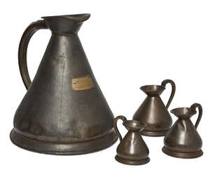 
	
		A large copper four gallon measure, 19th century, applied with a brass plaque, Imperial,...