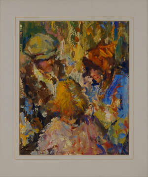 RTO Ken Moroney, 
		British b. 1949- 
		Hop pickers in the Sussex Countryside;
		oil on board, signed, 37.5x33cm (ARR)