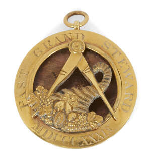 
	
		A Victorian gilt metal Masonic Past Grand Steward breast jewel, designed with masonic...