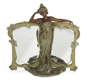 
	
		Jules Barian, French, 19th century, a bronze figural mirror, cast as a woman wearing a...