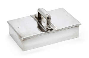 
	
		A twin-lidded silver cigarette box, Birmingham, c.1904, A & J Zimmerman Ltd, of...