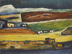 
	
		Pranas Domsaitis, 
		South African 1880-1965 - 
		 
		Landscape with cottages;...