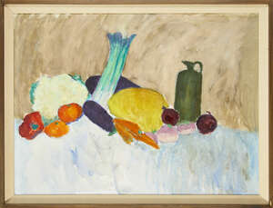 
	
		Elsbeth Juda, 
		German/British 1911-2014- 
		 
		Still life with vegetables and green...