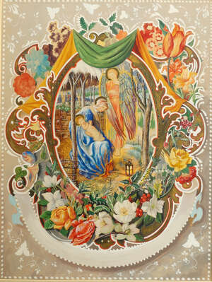 
	
		British School, late 19th/early 20th century- Madonna and child in a stable with flower...