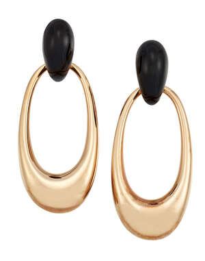 
	
		A pair of detachable hoop earrings, by Fraleoni, the elongated hoops to smaller black...