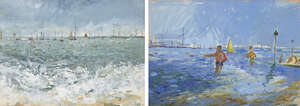 
	
		Anthony Farrell, 
		British b.1945- 
		 
		Summer on Leigh Beach, and Grey Sea, 1982;...