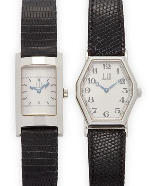 Dunhill. A lot of two stainless steel wristwatchesComprising: a manual wind rectangular...