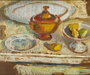
	
		Bernard Meninsky, 
		British/Ukrainian, 1891-1950 -  
		
		Still life with fruit; 
		