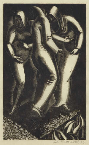 
	
		Leon Underwood,
		British 1890-1975-
		 
		Three Peasants Lose a Shilling, 1925;
		 
		