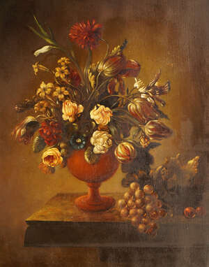 
	
		British School, mid 20th century- Floral still life; oil on canvas, 65.5x50cm ...