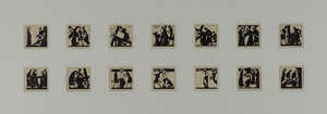 Eric Gill ARA,
		British 1882-1940-
		 
		The Fourteen Stations of the Cross, 1929;
		 
		wood engravings on wove, fourteen, in a shared mount and frame