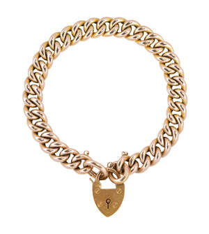 An early 20th century gold bracelet, of curb-link design with 9ct gold padlock clasp, clasp with Birmingham hallmarks, 1905
