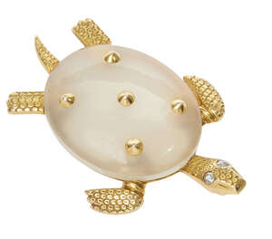 
	
		A diamond and white chalcedony turtle brooch, by Cartier, the  chalcedony shell decorated...