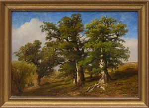 European School,&nbsp;20th century -&nbsp;Trees in a field;&nbsp;oil on canvas laid down on board, indistinctly...