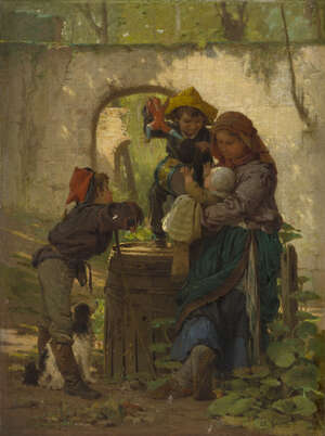 
	
		Antoine Edouard Joseph Moulinet, 
		 
		French 1833-1891- 
		 
		Amuser lenfant;...