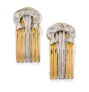 
	
		A pair of diamond-set earrings, of two colour reeded half-hoop design with single-cut...