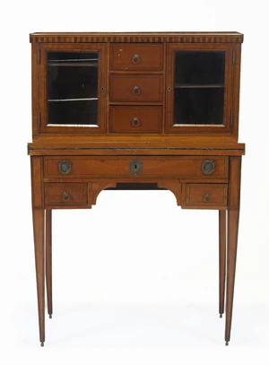 A Victorian inlaid satinwood bonheur du jour, in the manner of Thomas Sheraton, first quarter...
