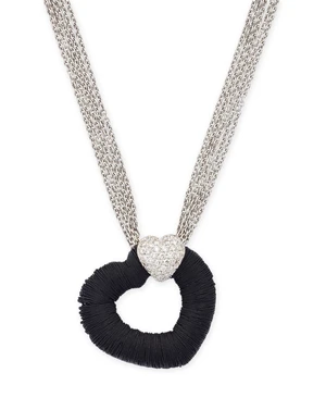 A diamond set heart necklace, the openwork wire-wrapped heart pendant with applied pav&eacute; diamond...