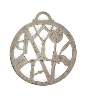 
	
		A white metal Masonic collar jewel, late 18th/early 19th century, designed with open-work...