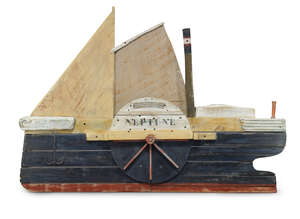 
	
		Derek Nice, 
		British b.1933- 
		 
		Neptune, 2000; 
		 
		wooden wall hanging...