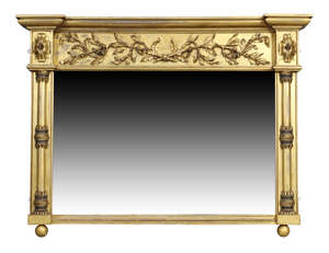 A Regency giltwood over mantel mirror, c.1820, the moulded cornice above frieze, carved with...