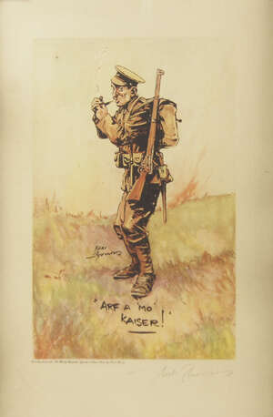 
	
		After Bert Thomas, British, 1883-1966,  a print of a British tommy, Arf a Mo Kaiser,...