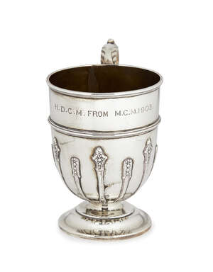 
	
		A silver mug, Birmingham c.1904, The Alexander Clark Manufacturing Co., with moulded...
