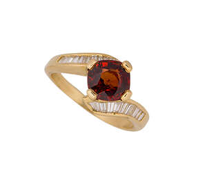 
	
		A 'Fanta' garnet and diamond ring, the central claw-set square-cut orange garnet with...