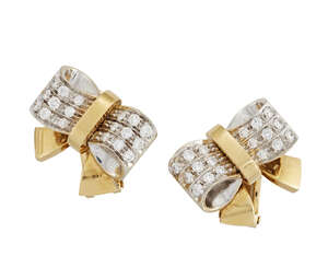 
	
		A pair of diamond clip earrings, by Pomellato, of stylised bow design, the shoulders of...
