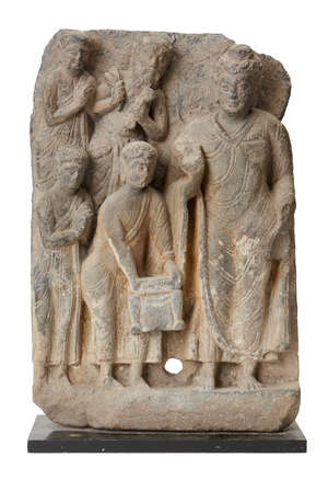 
	
		A Gandhara grey schist frieze, 2nd-3rd century, depicting Buddha with adorants, on a...