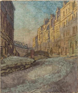 Thérèse Lessore, British 1884-1945 - A street in Bath in winter, c.1940s; oil on canvas, 61 x 50.8 cm (unframed) Note: hailing from an important artisti