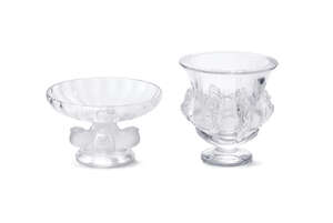 
	
		Lalique, a clear and frosted glass vase
		Dampierre, designed post-war, engraved Lalique...