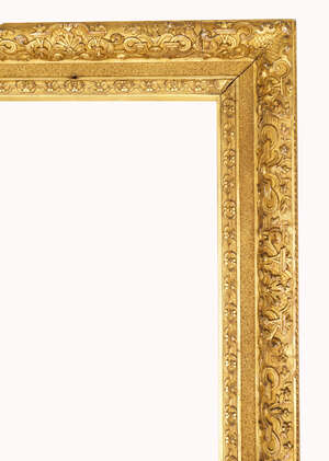 
	
		A French Carved and Gilded Louis XIII Style Frame, late 19th century, added slip, with...