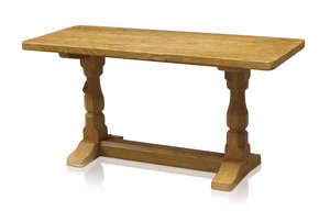 Robert Thompson (1876-1955), a Mouseman English oak coffee table with rectangular top
		c.1970, signed with a carved mouse on one support
		The adzed rectang