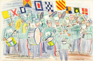 
	
		Raoul Dufy, 
		French 1877-1953- 
		 
		The Band, 1949; 
		 
		lithograph in colours on...