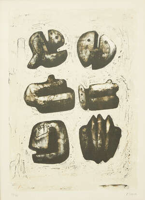 
	
		Henry Moore OM CH FBA,
		British 1898-1986-
		 
		Six Stone Figures [Cramer 299],...