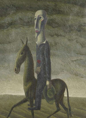 
	
		Roderic Barrett, 
		British 1920-2000 - 
		 
		Don Quixote, c.1948; 
		 
		oil on...