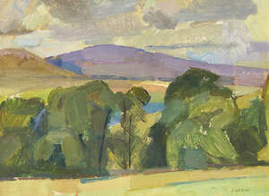 
	
		Frederick Brill, 
		British 1920-1984- 
		 
		In Ribblesdale; 
		 
		oil on board,...