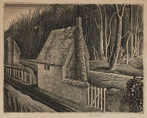 
	
		Graham Sutherland OM,
		British 1903-1980-
		 
		Cottage in Dorset, Wood End [Tassi...