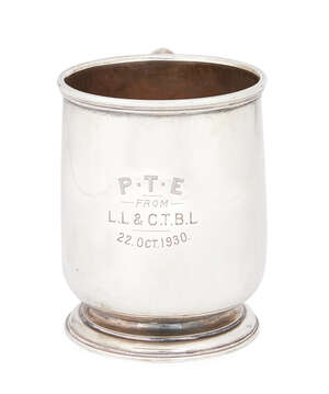 
	
		A silver tankard, Birmingham c.1928, Ollivant & Botsford, with presentation engraving,...
