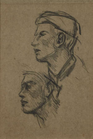 
	
		Sir George Clausen RA,
		British 1852-1944-
		 
		Two heads;
		 
		charcoal on grey...