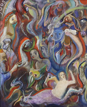 
	
		Alfred Buchta, 
		Austrian 1880-1952 - 
		SOS Phantasie; 
		oil on board, with artist...